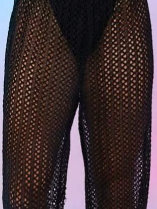 Men's Wide-Leg Loose Fit Mesh Embroidered Trousers Lounge Pant